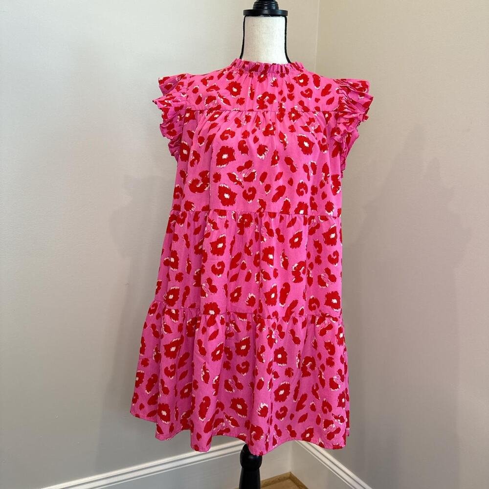 Pink and red leopard print dress